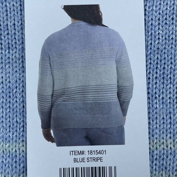 Ella Moss XXL Blue Stripe Crewneck Sweater Women’s Lightweight Knit d0377 - Picture 4 of 8